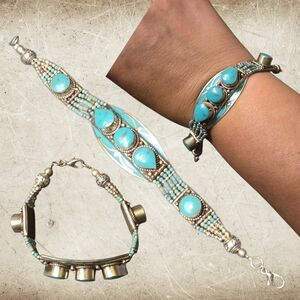 Handmade Tibetan Turquoise Beaded Silver-Accent Bracelet - Women Jewelry